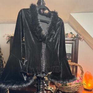 Punk Rave Fur Trim Black Top xs/s